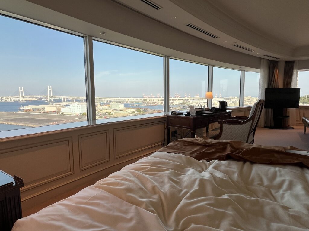 Expansive bay view from the Semi-Suite at Hotel New Grand